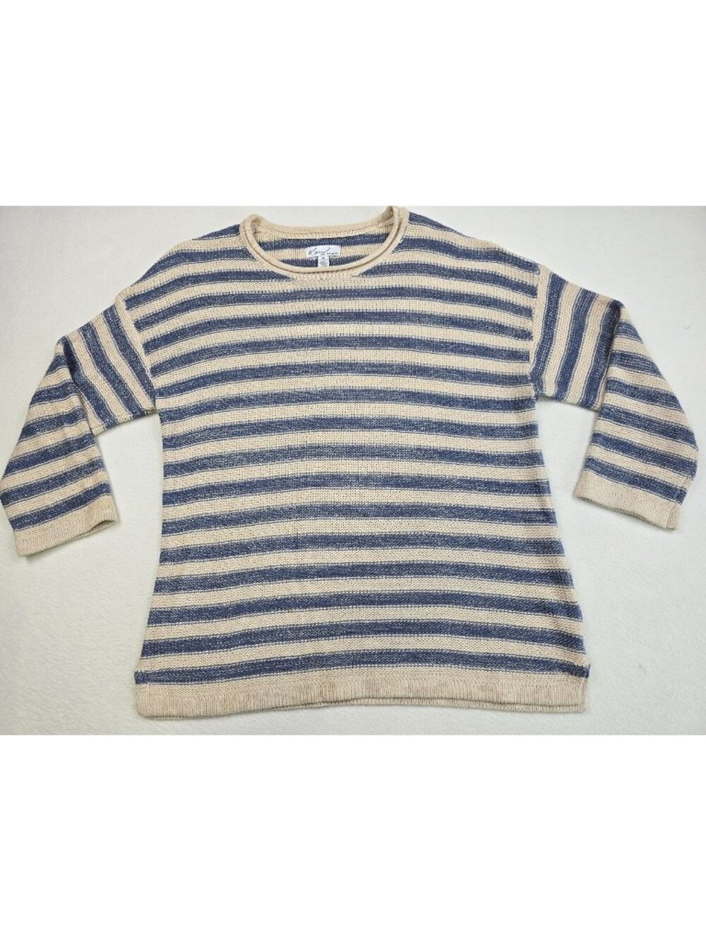 Kim Rogers XL Womens Striped Sweater Blue & Beige Cotton Blend - Picture 1 of 4